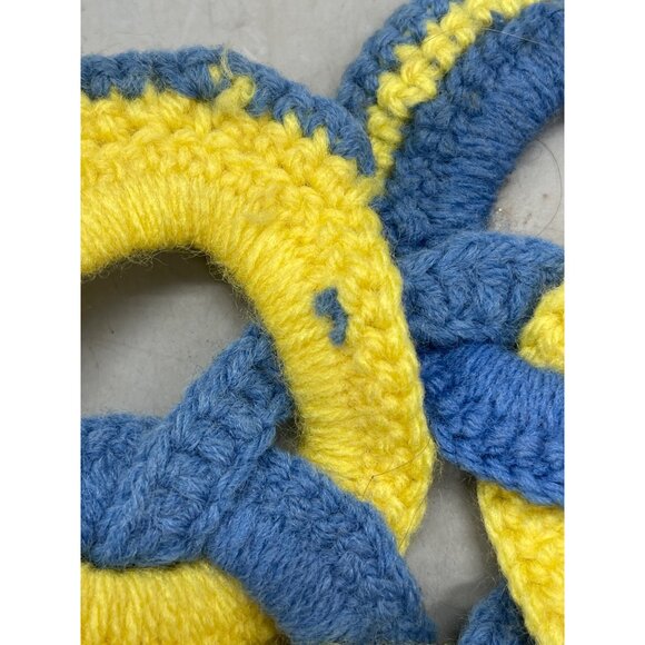 vintage crocheted amish style knot pot holder trivet blue yellow 8" READ - Picture 7 of 10